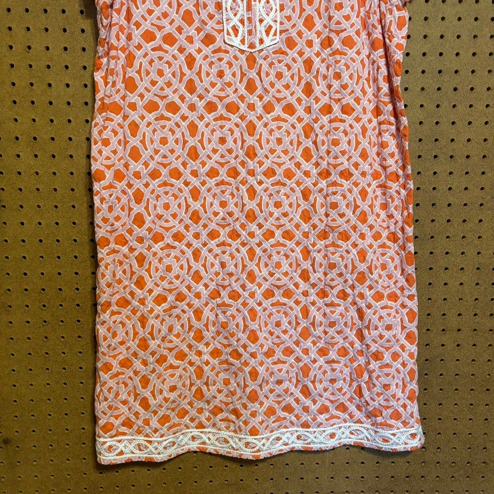 J.McLaughlin Shift Dress L Orange Geometric Lattice Embroidered Preppy Coastal